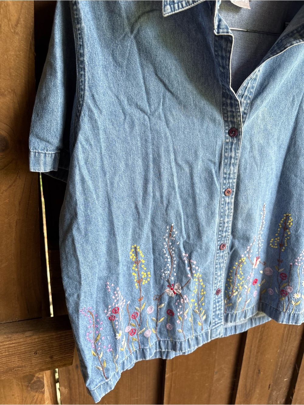 Vintage Blair Denim Floral Embroidered Whimsy Hippie Cottagecore Button Down - Picture 2 of 5
